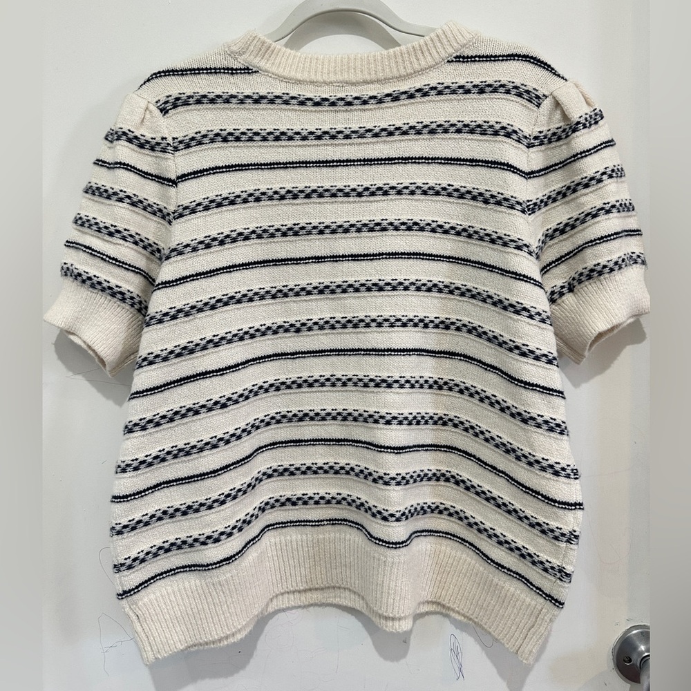 St. John's Bay Cream and Navy Striped Knit Top - Picture 2 of 4